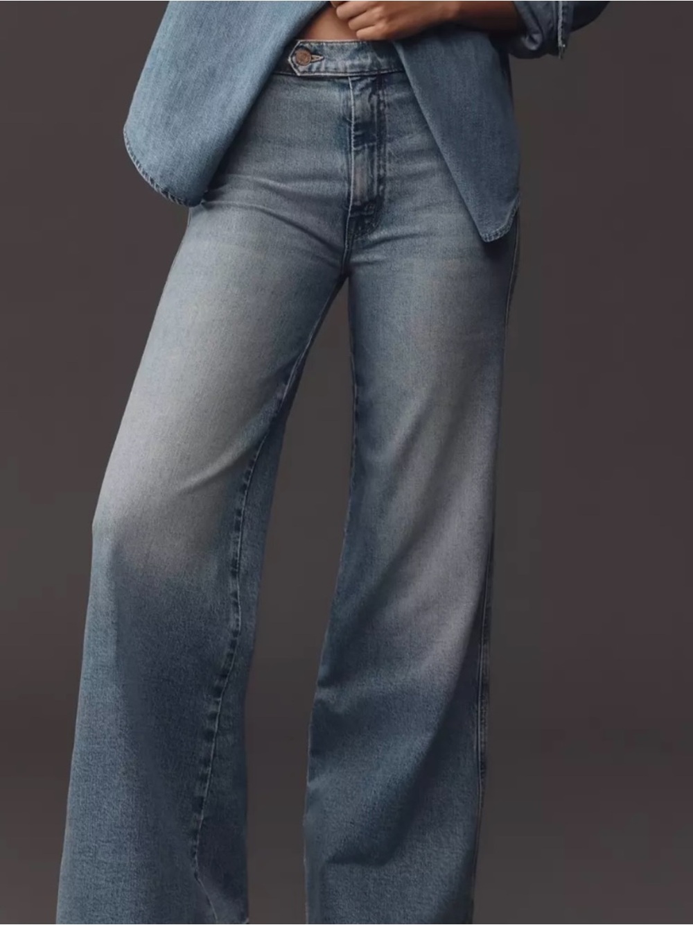 MOTHER Roll Tab Wide-Leg Jeans - Faded Blue